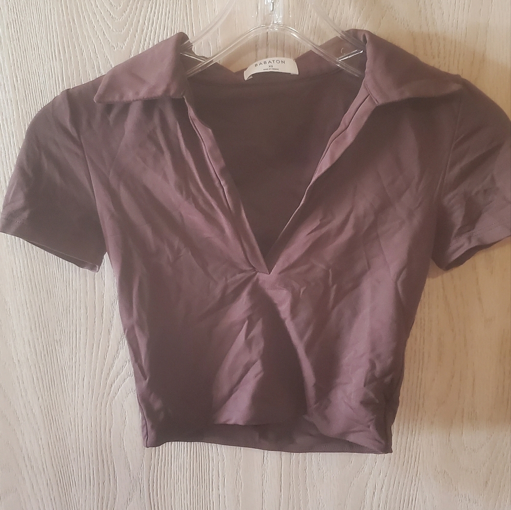 Babaton Red Boxy Polo Button Down Shirt